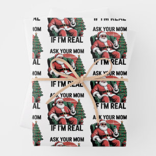 Ask Your Mum Funny Santa Snarky Retro Xmas Wrapping Paper Sheet