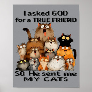 Asked God For A True Friend He Sent Cats Kitten Poster