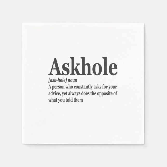 Askhole Definition Hilarious Gag Dictionary Adult  Napkin (Front)