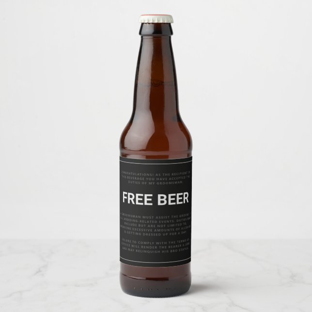 Asking Groomsman "FREE BEER" Beer Bottle Label (Front)