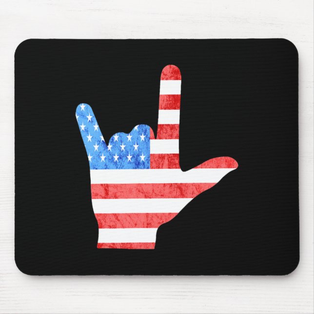 ASL 4th July American Sign Languages Deaf Awarenes Mouse Mat (Front)