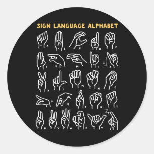 Asl Abc American Sign Language Alphabet Retro Deaf Classic Round Sticker