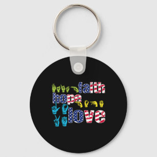 ASL American Sign Language 4th of July Faith Hope  Key Ring