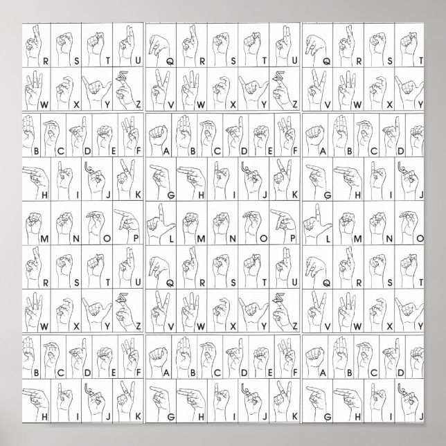 ASL American Sign Language Alphabet A to Z letters (Front)