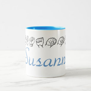 ASL American Sign Language Finger-spelled Susanne Two-Tone Coffee Mug