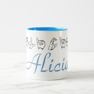 ASL American Sign Language Fingerspelled Alicia Tw Two-Tone Coffee Mug