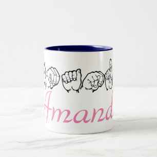 ASL American Sign Language Fingerspelled Amanda Two-Tone Coffee Mug