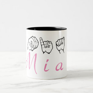 ASL American Sign Language Fingerspelled Mia Two-Tone Coffee Mug