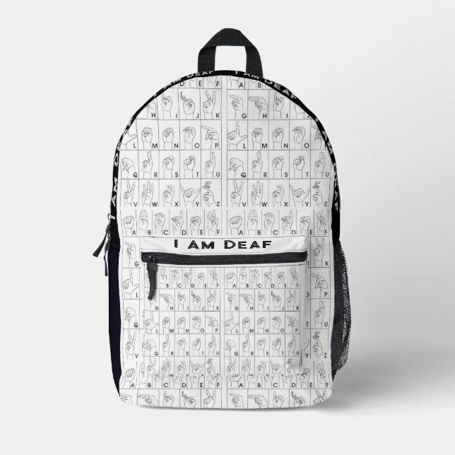 ASL American Sign Language I Am Deaf Backpack (Front)