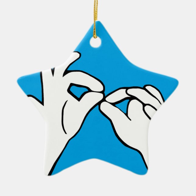 ASL American Sign Language INTERPRET Ceramic Tree Decoration (Front)