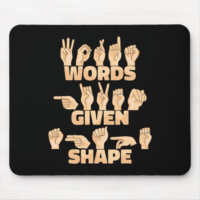 ASL American Sign Language Words given shape  Mouse Mat (Front)