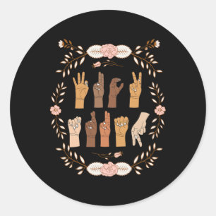 Asl Anti Trump Sign Language Floral Funny  Classic Round Sticker