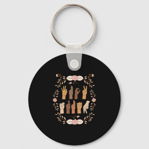 Asl Anti Trump Sign Language Floral Funny  Key Ring