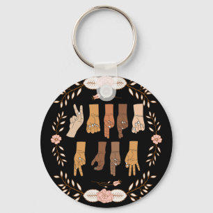 Asl Anti Trump Sign Language Floral Funny Key Ring