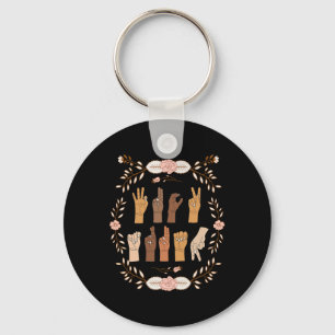 Asl Anti Trump Sign Language Floral Funny  Key Ring