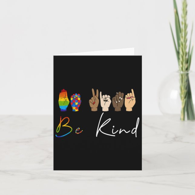 Asl Be Kind Autism Awareness Lgbt Pride Kindness W Card (Front)