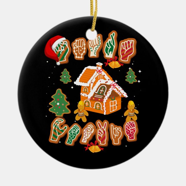 ASL Christmas American Sign Language Gingerbread H Ceramic Tree Decoration (Front)