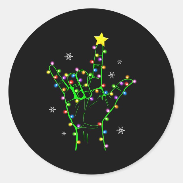 Asl Christmas Christmas Tree Lights American Sign  Classic Round Sticker (Front)