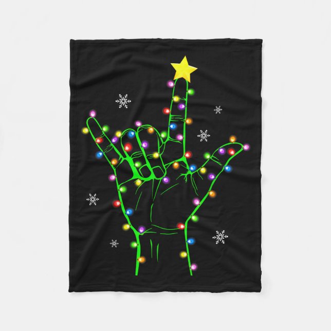 Asl Christmas Christmas Tree Lights American Sign  Fleece Blanket (Front)