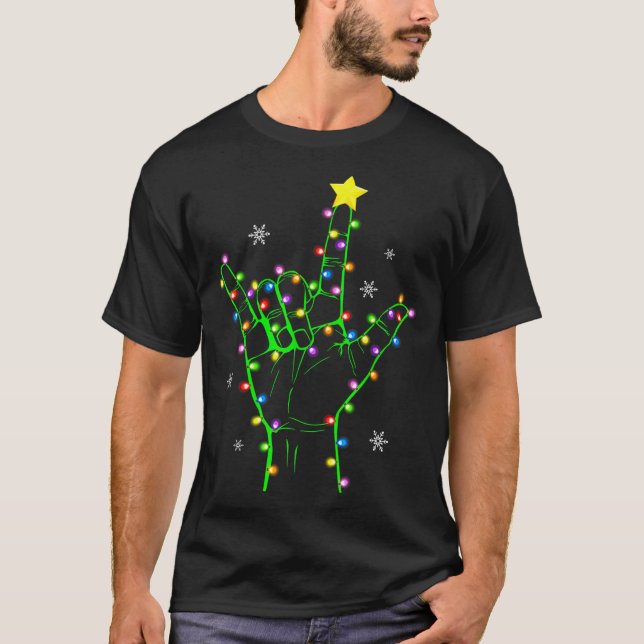 Asl Christmas Christmas Tree Lights American Sign  T-Shirt (Front)