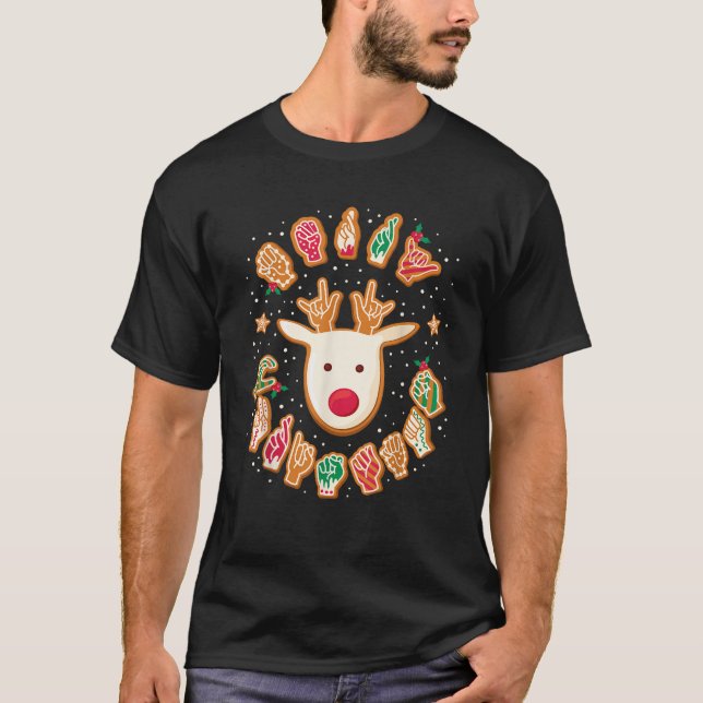 ASL Christmas Reindeer American Sign Language Ging T-Shirt (Front)
