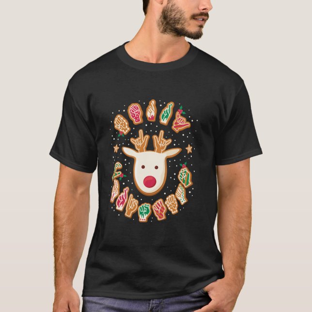 ASL Christmas Reindeer American Sign Language Ging T-Shirt (Front)