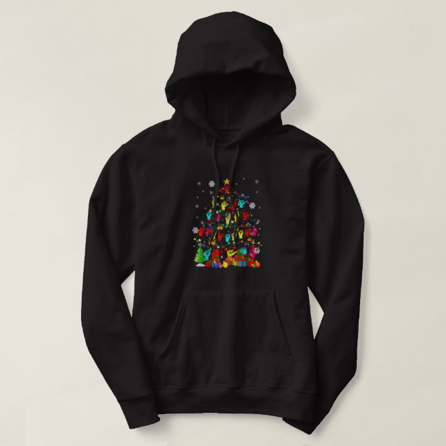 ASL Christmas Tree Xmas Lights ASL Sign Language H Hoodie (Design Front)
