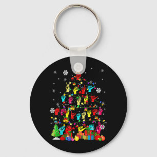 ASL Christmas Tree Xmas Lights ASL Sign Language H Key Ring