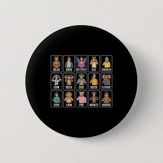 Asl Hand Gesture Animals Deaf Hearing Loss Awarene 6 Cm Round Badge (Front)