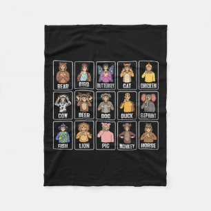 Asl Hand Gesture Animals Deaf Hearing Loss Awarene Fleece Blanket