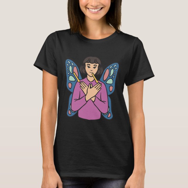 Asl Hand Gesture Deaf Hearing Loss Awareness Girl  T-Shirt (Front)