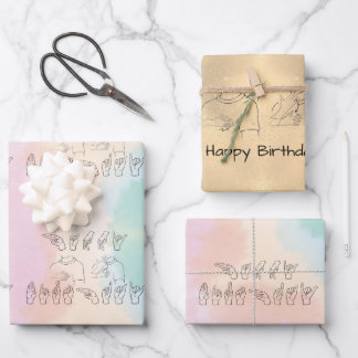 ASL Happy Birthday /Hand Signs and Finger Spelling Wrapping Paper Sheet