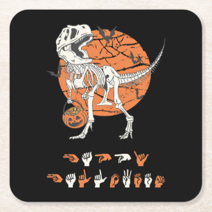 ASL Happy Halloween III - Cute Spooky Season Square Paper Coaster