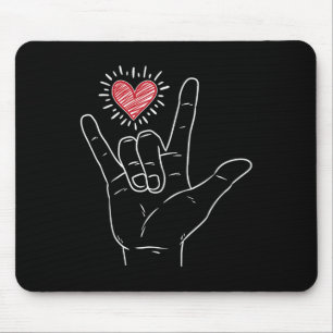 Asl Heart I Love You Hand Sign Language Valentines Mouse Mat