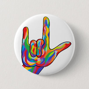 ASL I Love You BOLD COLOR 6 Cm Round Badge