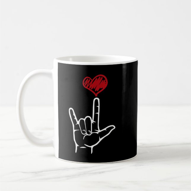 ASL I Love You Hand Heart American Sign Language Coffee Mug (Left)