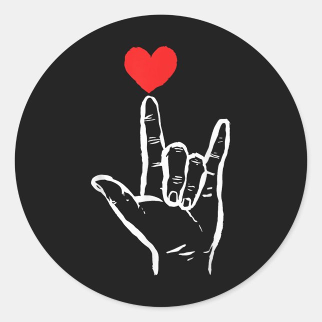 Asl I Love You Hand Heart American Sign Language V Classic Round Sticker (Front)