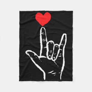 Asl I Love You Hand Heart American Sign Language V Fleece Blanket