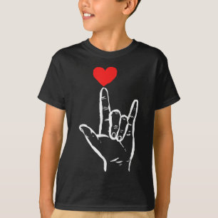 Asl I Love You Hand Heart American Sign Language V T-Shirt