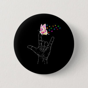 Asl I Love You Hand Sign Language Butterfly Autism 6 Cm Round Badge