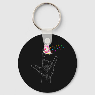 ASL I Love You Hand Sign Language Butterfly Autism Key Ring