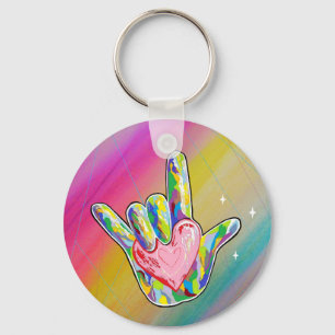 ASL I Love You Heart Key Ring