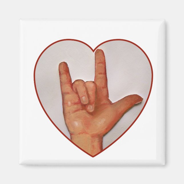 ASL I LOVE YOU, HEART SHAPED MAGNET (Front)