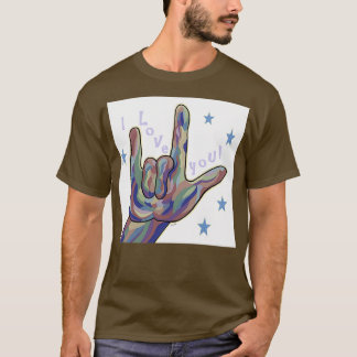 ASL I Love You in Denim and Camouflage Colours T-Shirt