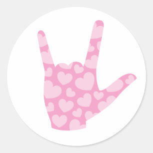 ASL "I Love You" Pink Hearts Sign Language Sticker