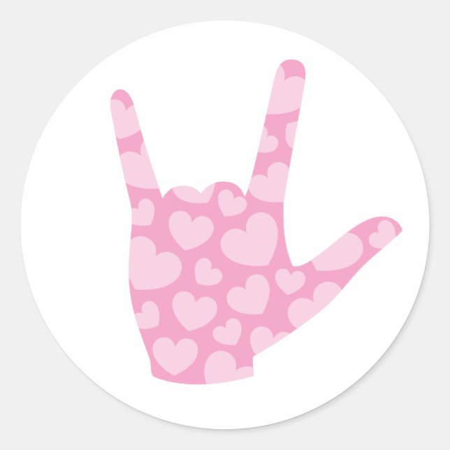 ASL "I Love You" Pink Hearts Sign Language Sticker (Front)
