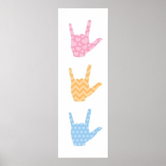 Asl I Love You Sign Language 12 X 36 Poster Zazzle Co Uk
