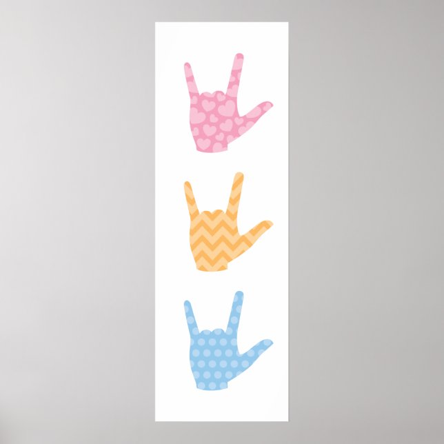 ASL I Love You Sign Language 12" x 36" Poster (Front)