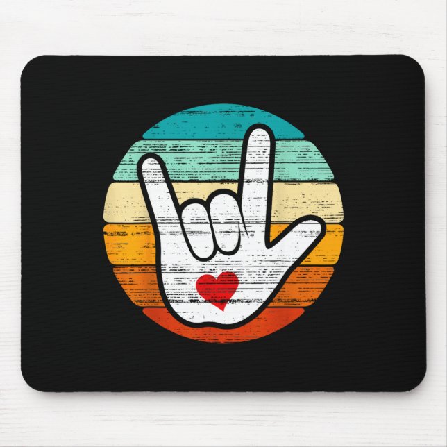 Asl I Love You, Sign Language Heart Love Valentine Mouse Mat (Front)