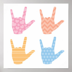 ASL I Love You Sign Language Patterns Poster